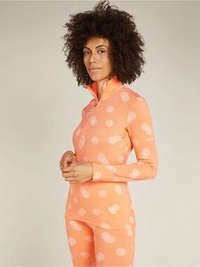 Icebreaker Orange Polka Dot Merino 260 Vertex 1/2 Zip Thermal Layer Top Womens L